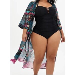 Torrid 3X plus colorful artsy beach coverup sheer dopamine festive long cardigan